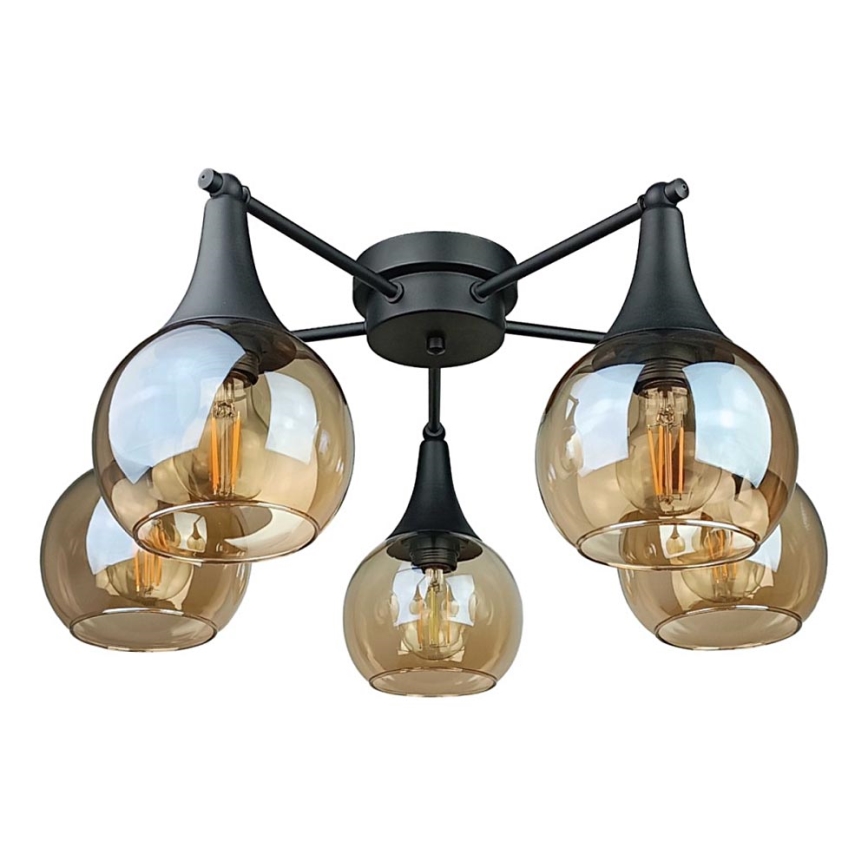 Loftlampe STAR 5xE27/60W/230V sort/røget beige