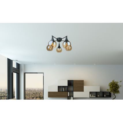 Loftlampe STAR 5xE27/60W/230V sort/røget beige