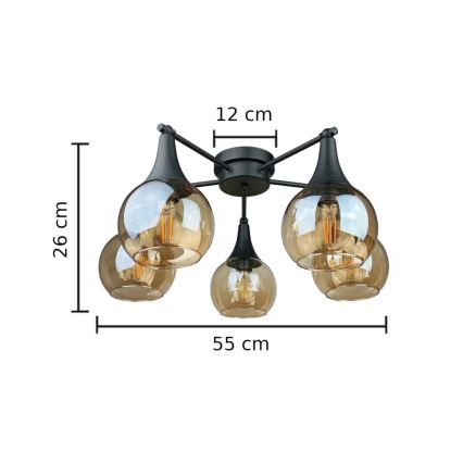 Loftlampe STAR 5xE27/60W/230V sort/røget beige