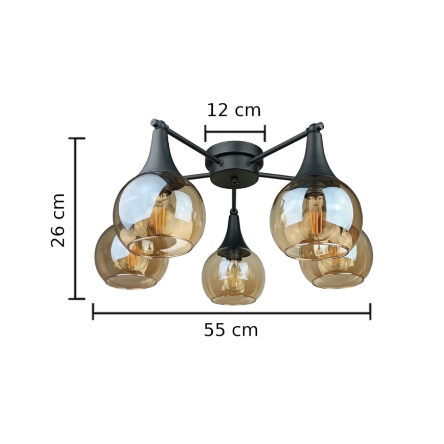 Loftlampe STAR 5xE27/60W/230V sort/røget beige