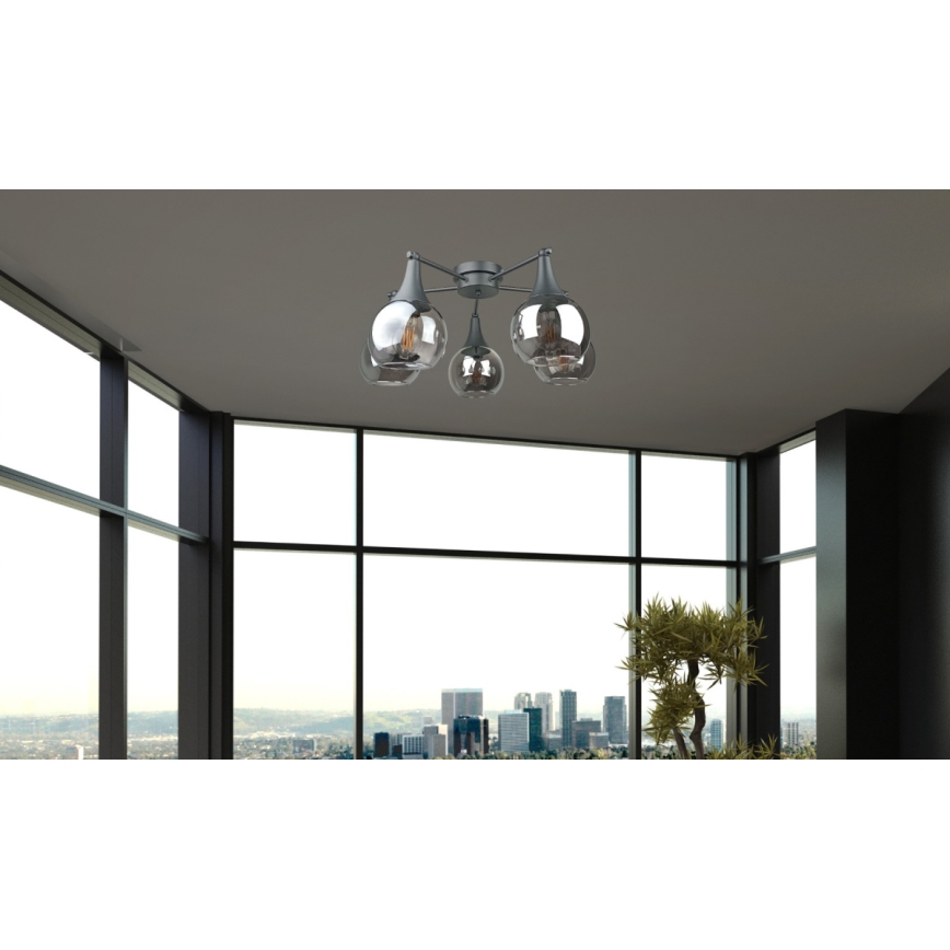 Loftlampe STAR 5xE27/60W/230V sort/røget sort
