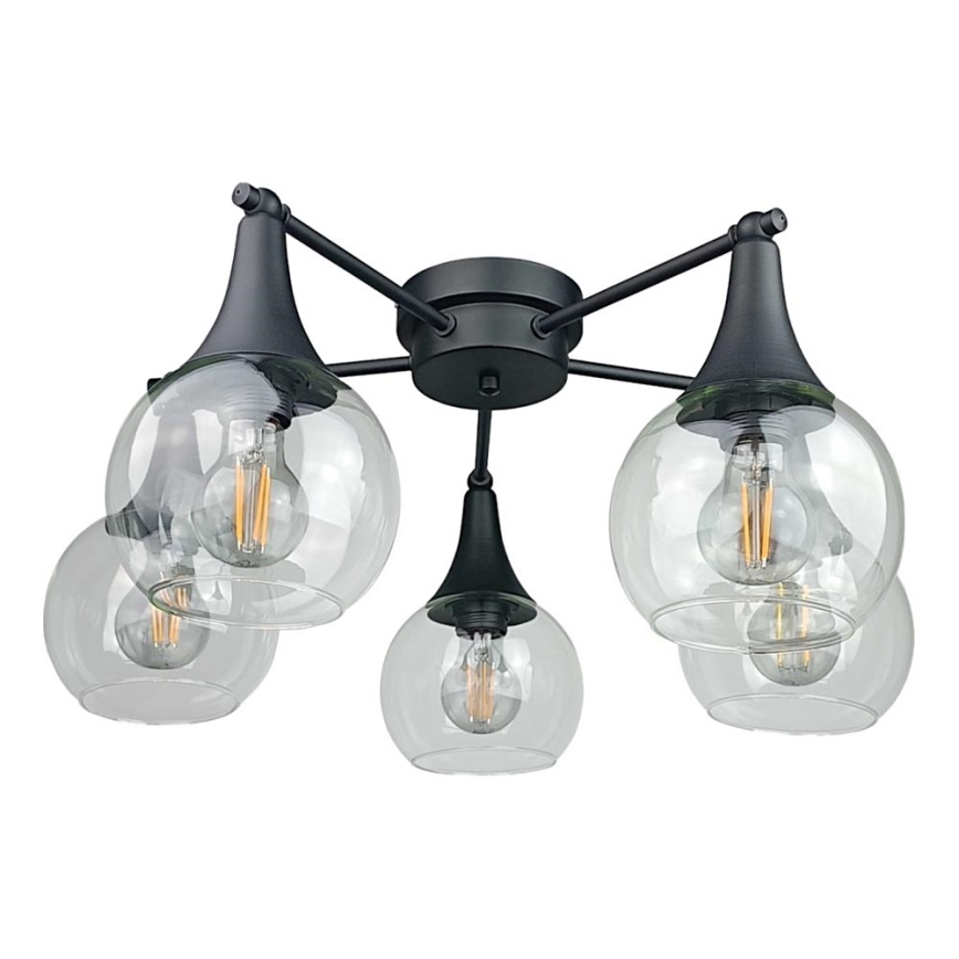 Loftlampe STAR 5xE27/60W/230V sort/transparent