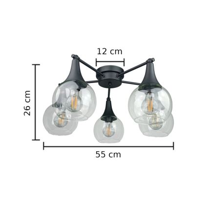 Loftlampe STAR 5xE27/60W/230V sort/transparent