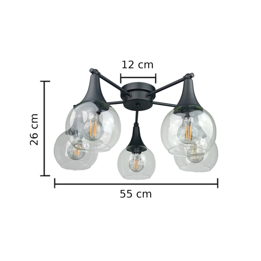 Loftlampe STAR 5xE27/60W/230V sort/transparent