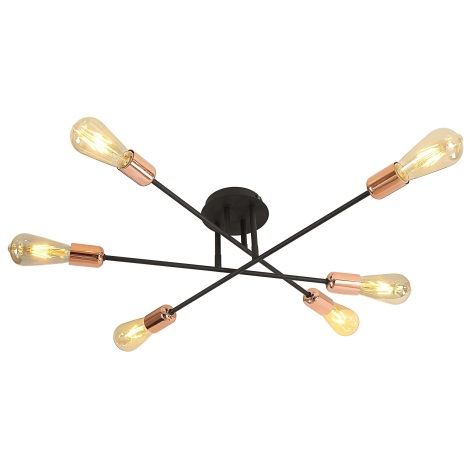 Loftlampe STRAIGHT 6xE27/15W/230V sort/kobber