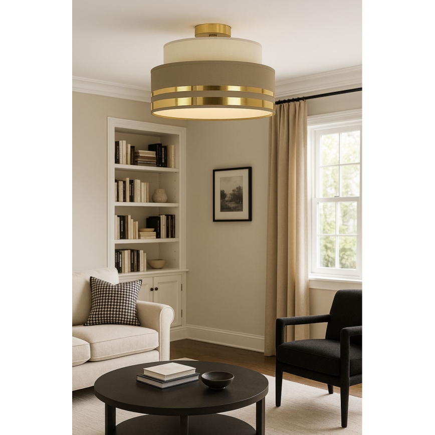 Loftlampe TAMI 1xE27/60W/230V beige/brun/guldfarvet