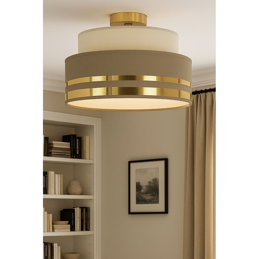 Loftlampe TAMI 1xE27/60W/230V beige/brun/guldfarvet