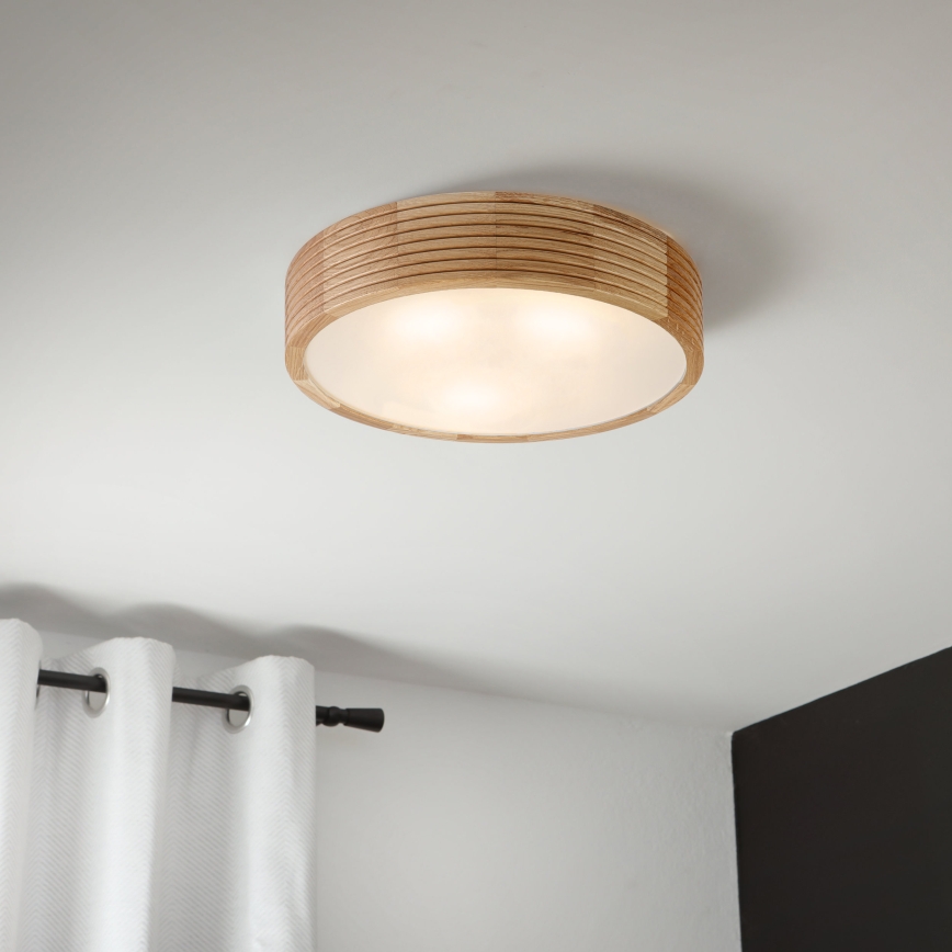 Loftlampe til badeværelse LINARO 3xE27/15W/230V IP54, egetræ Ø 37 cm