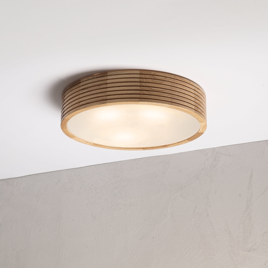 Loftlampe til badeværelse LINARO 3xE27/15W/230V IP54, egetræ Ø 37 cm