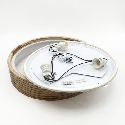Loftlampe til badeværelse LINARO 3xE27/15W/230V IP54, egetræ Ø 37 cm