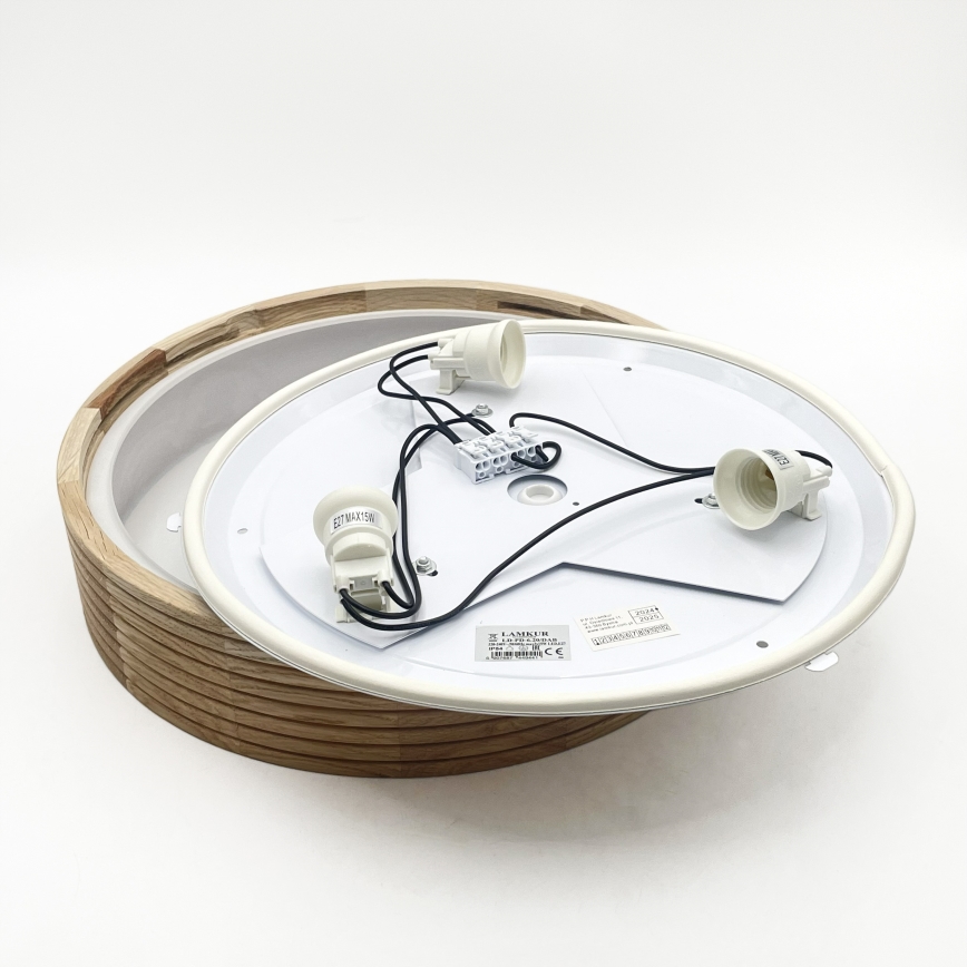 Loftlampe til badeværelse LINARO 3xE27/15W/230V IP54, egetræ Ø 37 cm