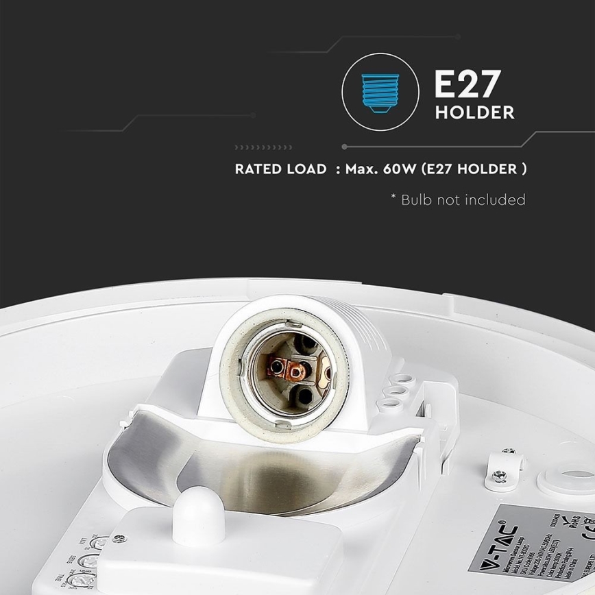 Loftlampe til badeværelse med sensor 1xE27/60W/230V IP44 ø 29,6 cm