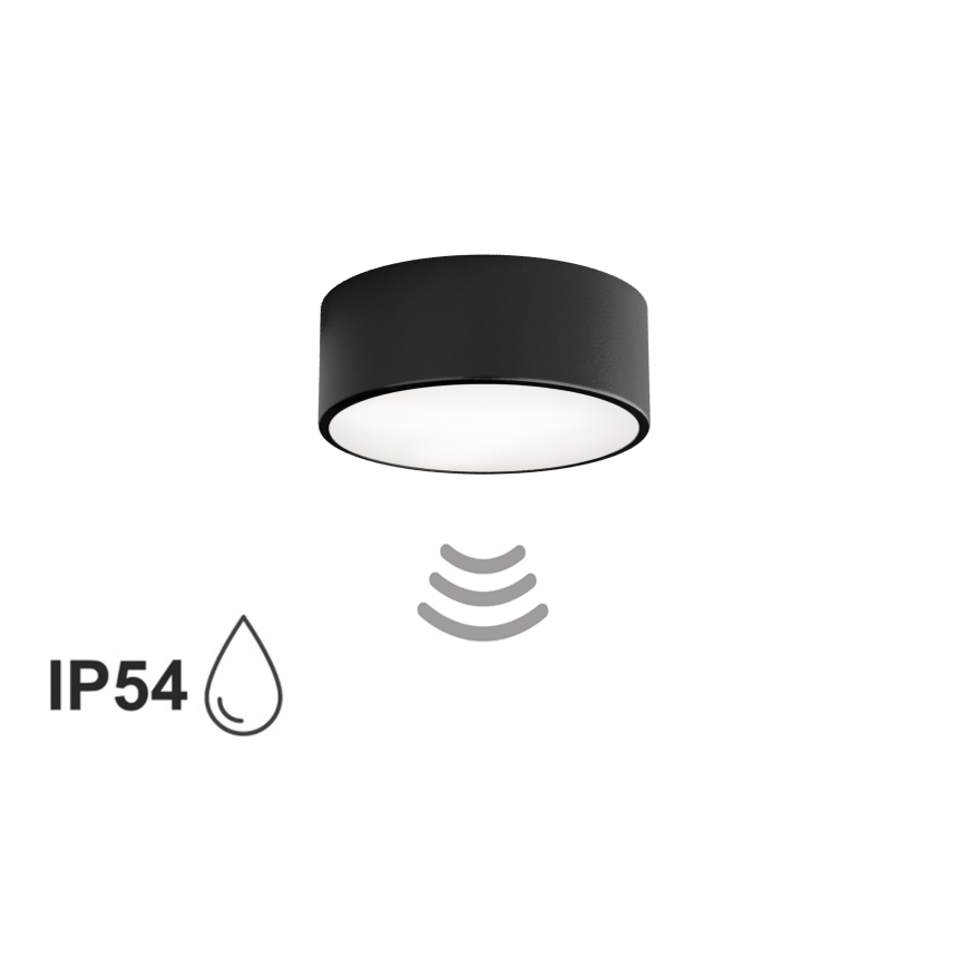 Loftlampe til badeværelse med sensor CLEO, 1xE27/24W/230V, Ø20 cm, IP54, sort