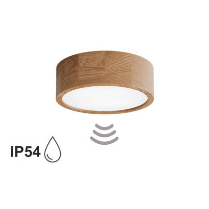 Loftlampe til badeværelse med sensor CLEO 2xE27/24W/230V Ø 27,5 cm IP54 eg