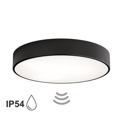 Loftlampe til badeværelse med sensor CLEO 4xE27/24W/230V Ø 50 cm IP54 sort