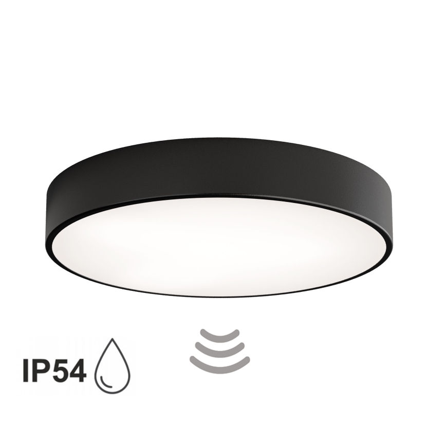 Loftlampe til badeværelse med sensor CLEO 4xE27/24W/230V Ø 50 cm IP54 sort