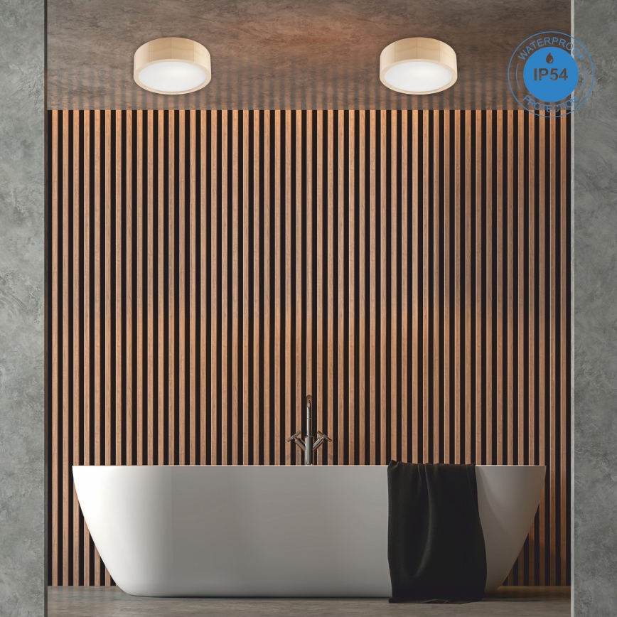 Loftlampe til badeværelse NATURAL 2xE27/15W/230V IP54 fyrretræ ø 27 cm