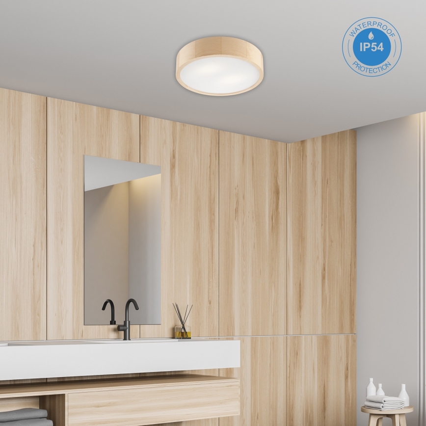 Loftlampe til badeværelse NATURAL 3xE27/15W/230V IP54 fyrretræ ø 37 cm - FSC certificeret