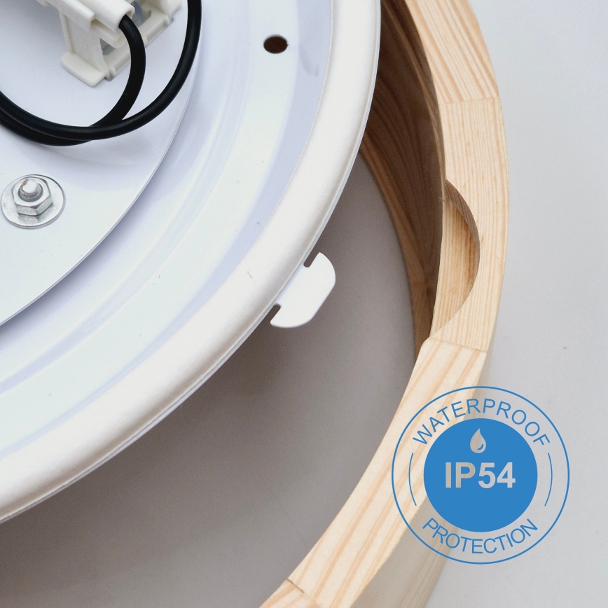 Loftlampe til badeværelse NATURAL 3xE27/15W/230V IP54 fyrretræ ø 37 cm - FSC certificeret