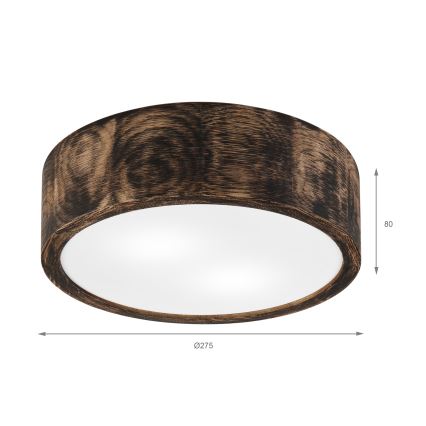 Loftlampe til badeværelse OAK SMOKY 2xE27/15W/230V IP54 ø 27,5 cm eg/brun