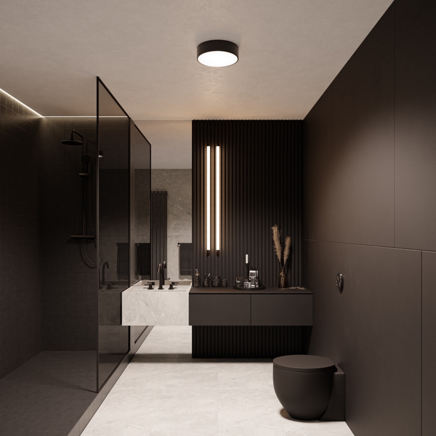 Loftlampe til badeværelset med sensor CLEO, 3x E27/24W/230V, Ø 40 cm, sort, IP54