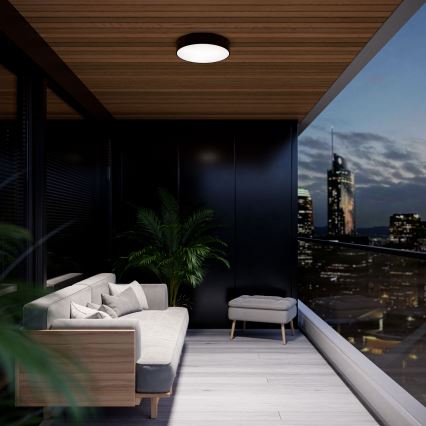 Loftlampe til badeværelset med sensor CLEO, 3x E27/24W/230V, Ø 40 cm, sort, IP54