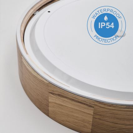 Loftlampe til badeværelset OAK 3xE27/15W/230V, egetræ, Ø 37 cm, IP54