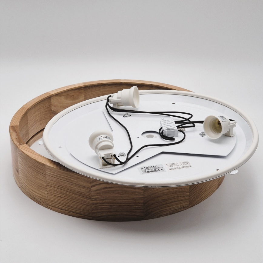 Loftlampe til badeværelset OAK 3xE27/15W/230V, egetræ, Ø 37 cm, IP54