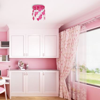 Loftlampe til børn ELZA hjerter 3xE27/60W/230V mørk pink