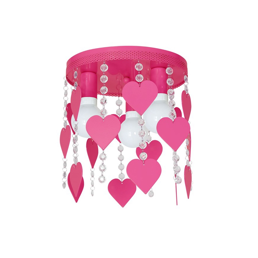 Loftlampe til børn ELZA hjerter 3xE27/60W/230V mørk pink