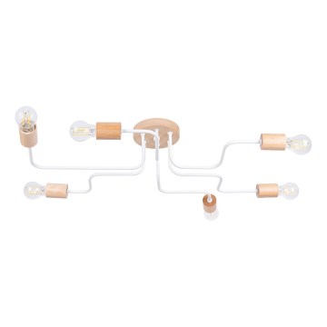 Loftlampe TIMBO 6xE27/15W/230V hvid/beige/bøg