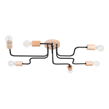 Loftlampe TIMBO 6xE27/15W/230V sort/beige/bøg
