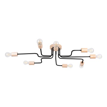 Loftlampe TIMBO 8xE27/15W/230V sort/beige/bøg