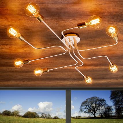 Loftlampe TRUVA 8xE27/40W/230V hvid/guld