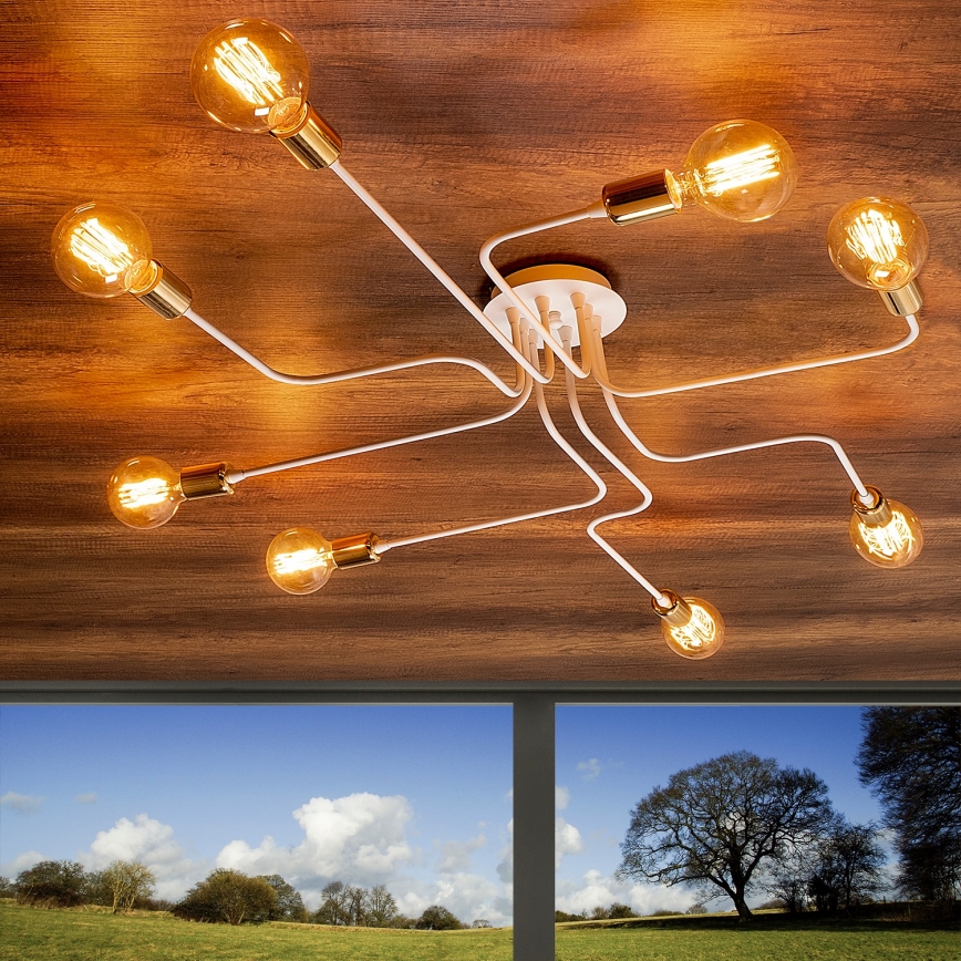 Loftlampe TRUVA 8xE27/40W/230V hvid/guld