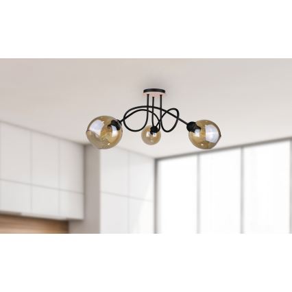 Loftlampe VENUS WOOD 3xE27/60W/230V sort/røget brun