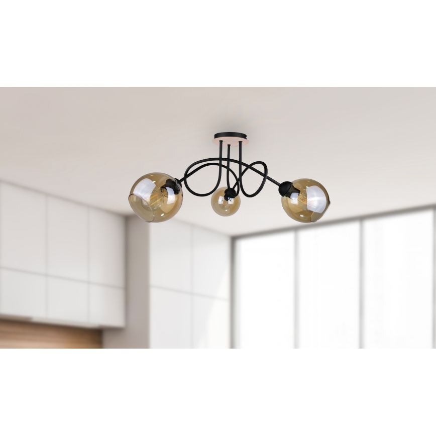 Loftlampe VENUS WOOD 3xE27/60W/230V sort/røget brun