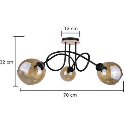 Loftlampe VENUS WOOD 3xE27/60W/230V sort/røget brun