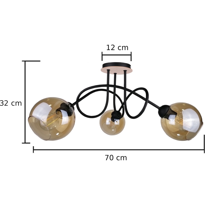 Loftlampe VENUS WOOD 3xE27/60W/230V sort/røget brun