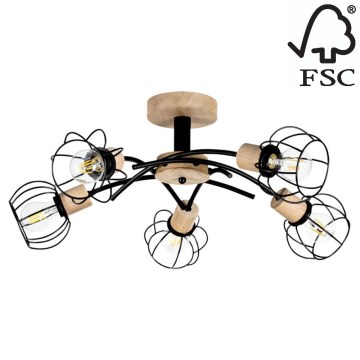 Loftlampe VIVIANE 5xE27/60W/230V egetræ - FSC-certificeret