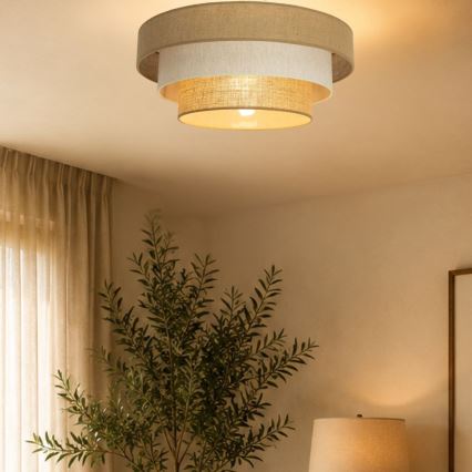Loftlampe WENTA 1xE27/60W/230V Ø 50 cm jute/cremefarvet