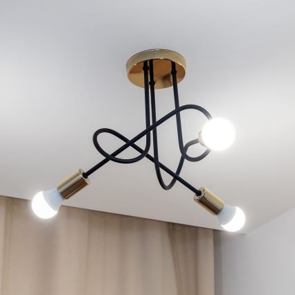 Loftlysekrone OXFORD 3xE27/15W/230V guld/sort
