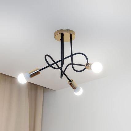 Loftlysekrone OXFORD 3xE27/15W/230V guld/sort