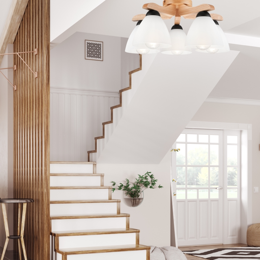 Loftmonteret lysekrone ADRIANO 5xE27/60W/230V egetræ
