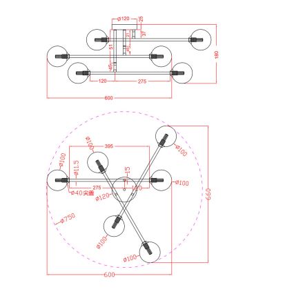 Loftmonteret lysekrone DORADO 6xG9/28W/230V gylden