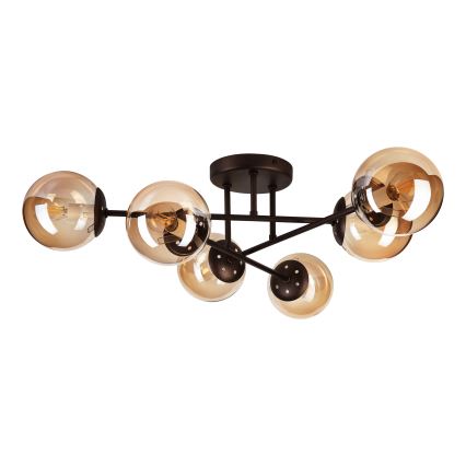 Loftmonteret lysekrone MALENA 6xE14/5W/230V brun/røget beige