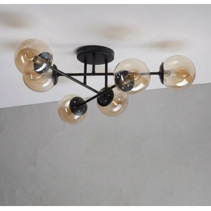 Loftmonteret lysekrone MALENA 6xE14/5W/230V brun/røget beige