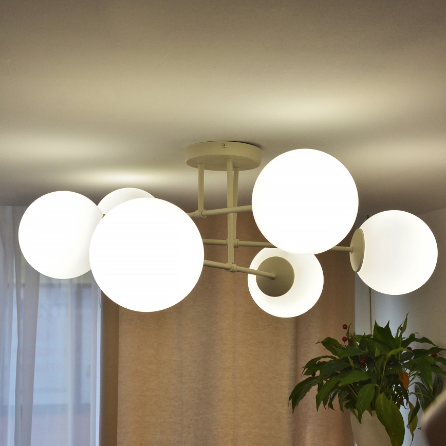 Loftmonteret lysekrone MOON 6xE27/15W/230V, cremefarvet