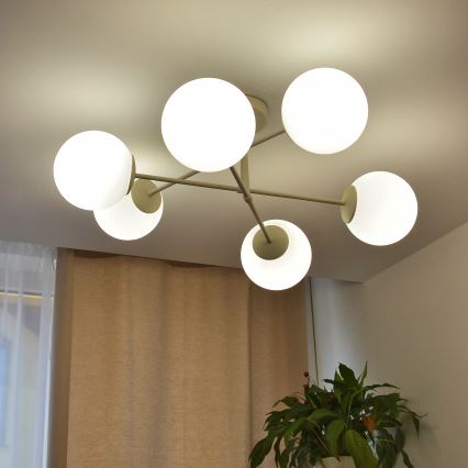 Loftmonteret lysekrone MOON 6xE27/15W/230V, cremefarvet