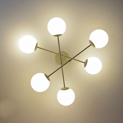 Loftmonteret lysekrone MOON 6xE27/15W/230V, cremefarvet